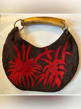 Vintage Rosso Flame Lotus Moon Brown Suede Shoulder Bag ~ New With Tags